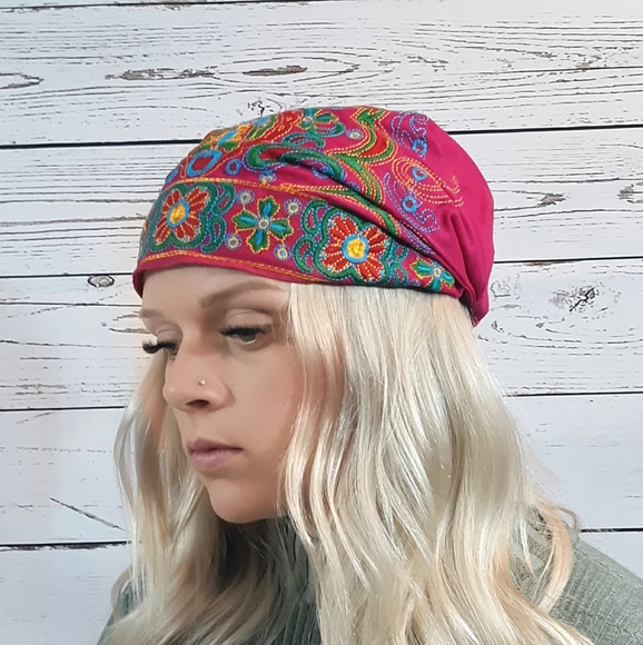 Bohemian BOHO head wrap, scarf, head wrap,Navy - Picture 5 of 6